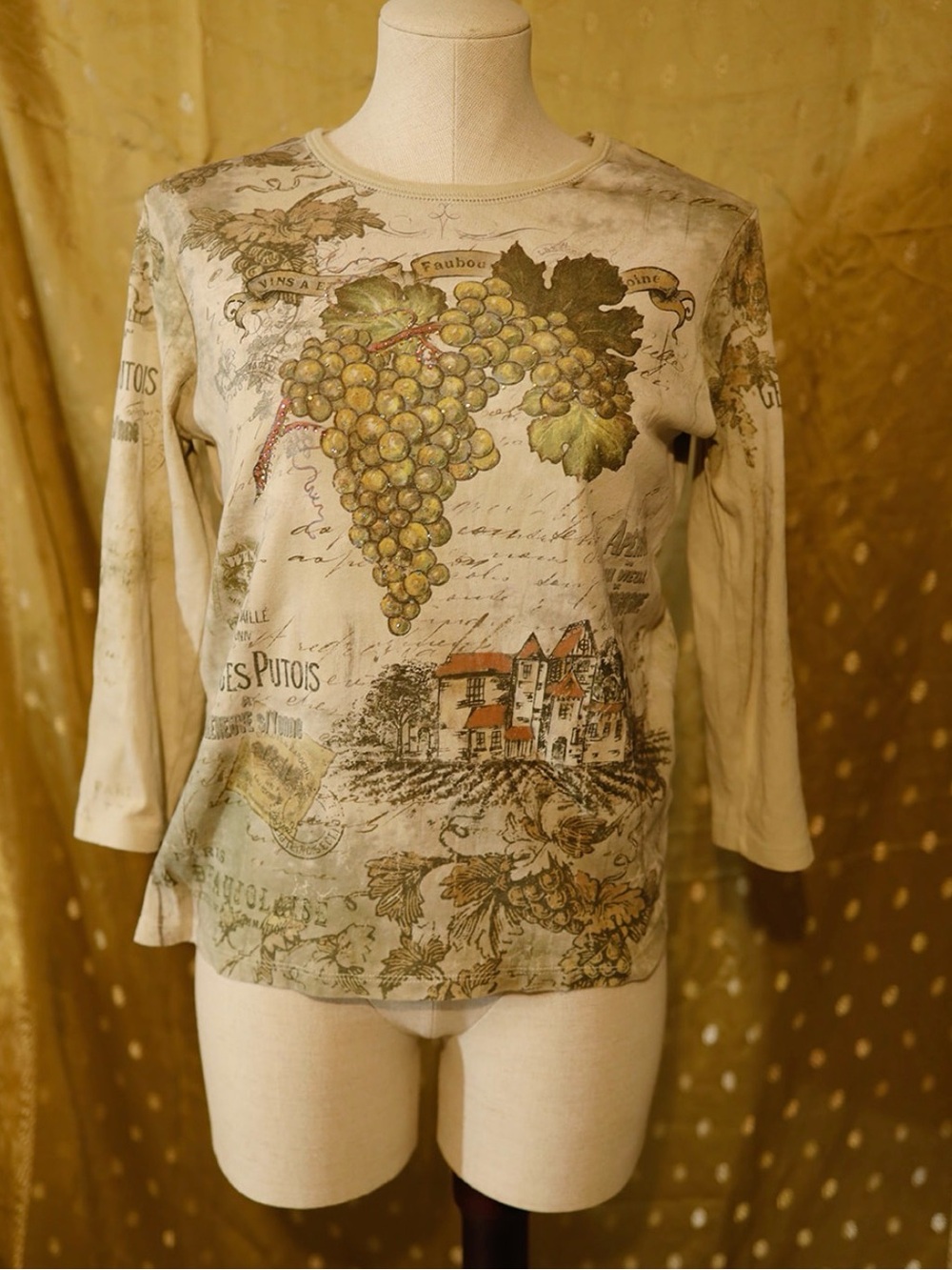 Cream Graphic Vineyard Print Long Sleeve Top